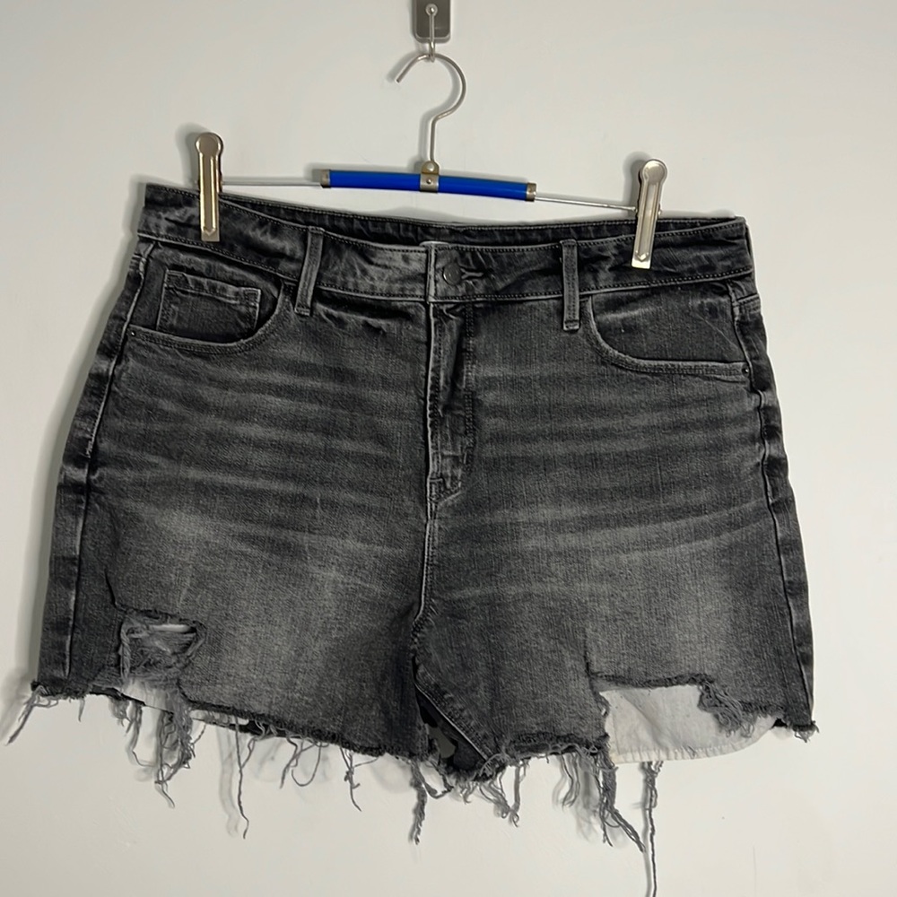 Old Navy Deconstructed Jean Shorts Black Gray High Rise Secret Slim Pocket 14